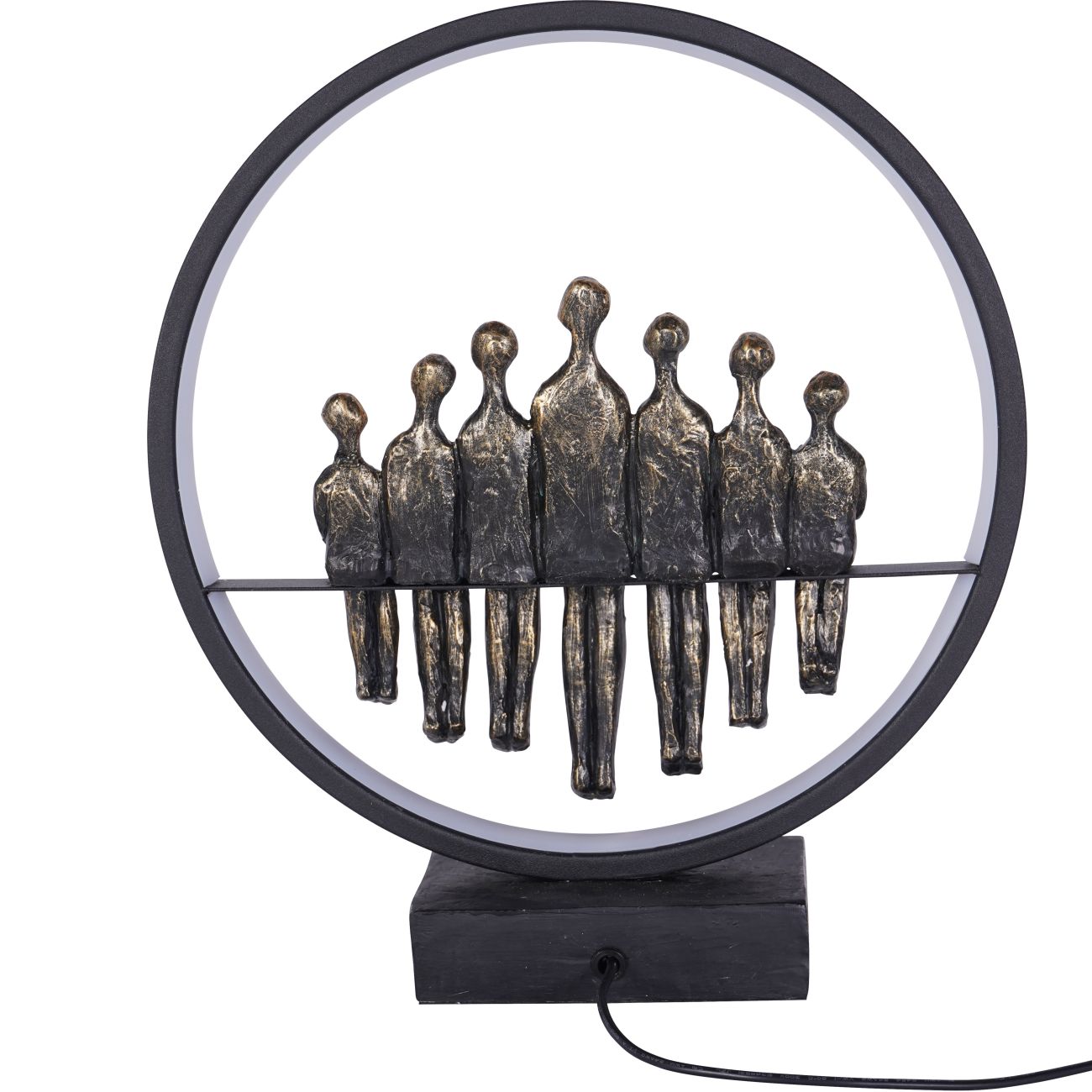 Antique Bronze Family Generations Sculpture with LED Ring Light